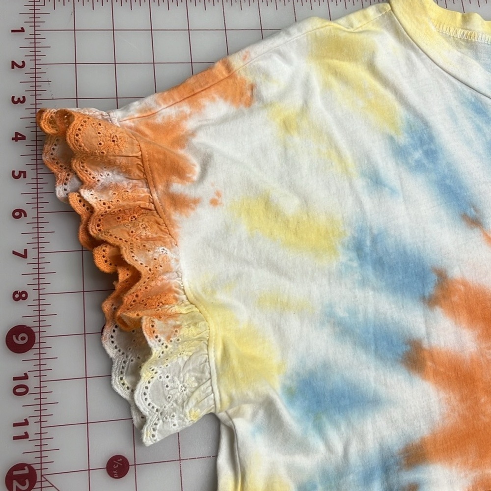 CES FEMME ORGANIC COTTON Boho Beach Tie Dye Tiered Baby Doll Eyelet SLV Dress M - Picture 8 of 15